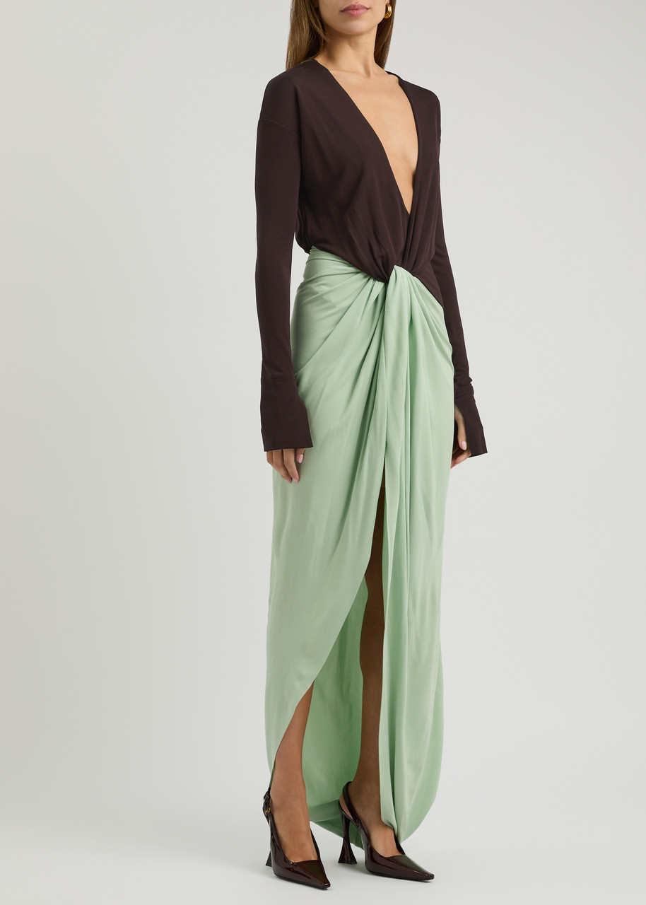 Victoria Beckham Colour-block Knotted Jersey Gown In Black