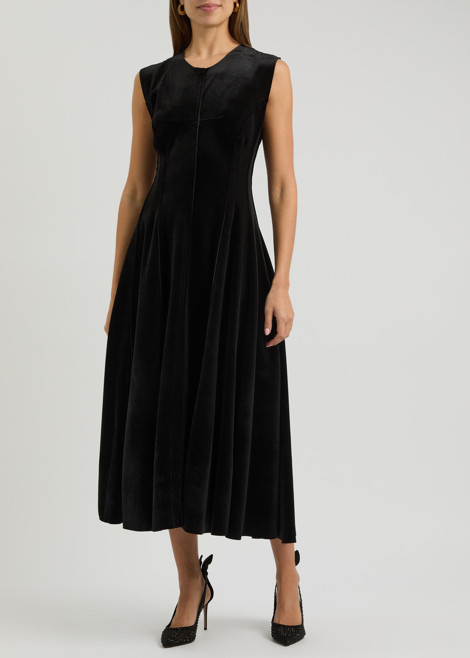 Norma Kamali Velvet Midi Dress In Black