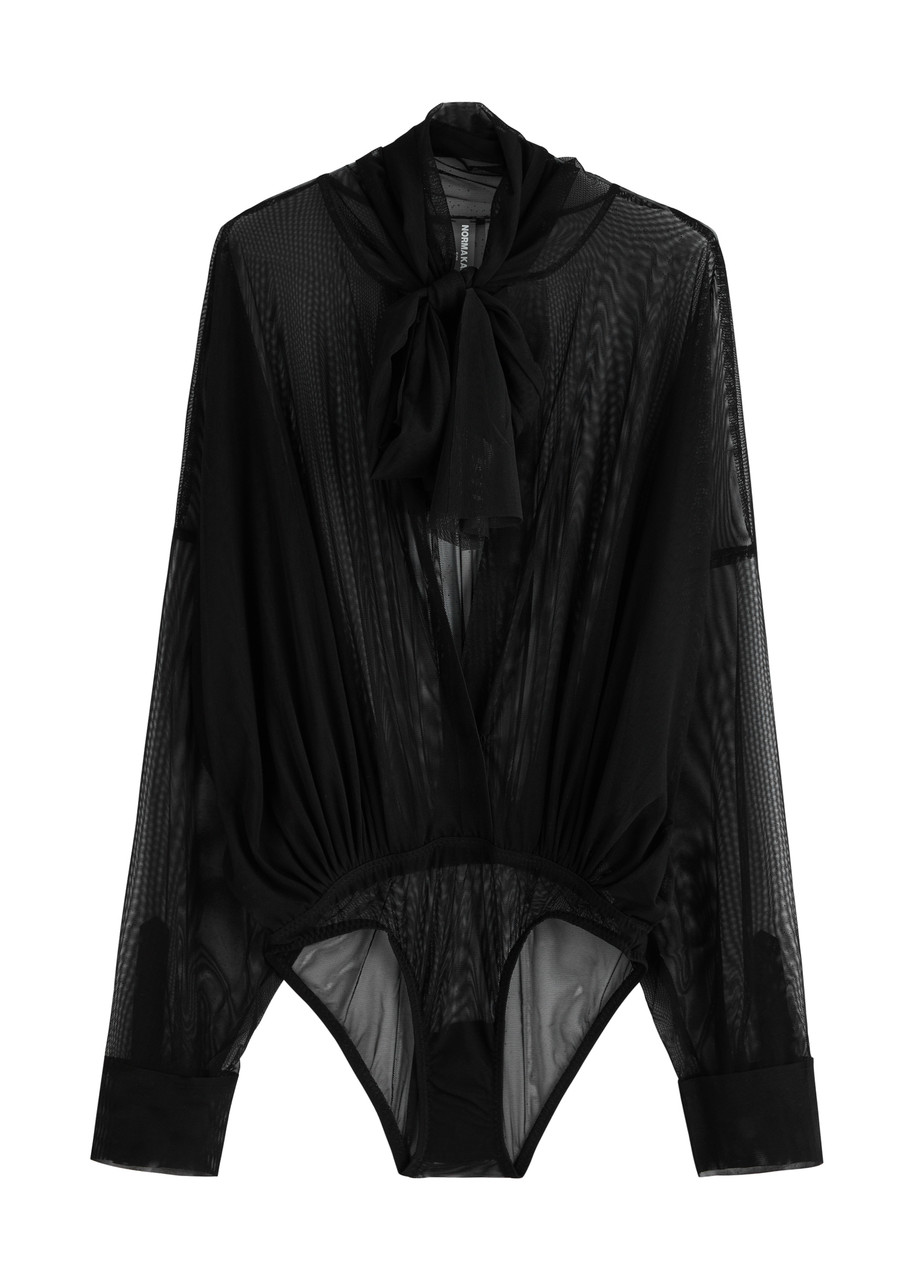Norma Kamali Sheer Mesh Shirt Bodysuit - Black - M (UK12 / M)