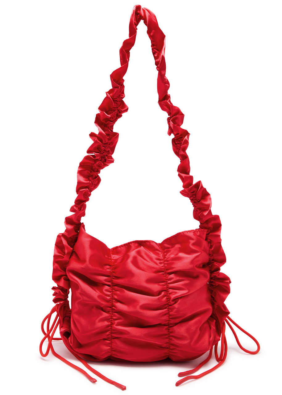 Damson Madder Ruched Satin Shoulder Bag In Red
