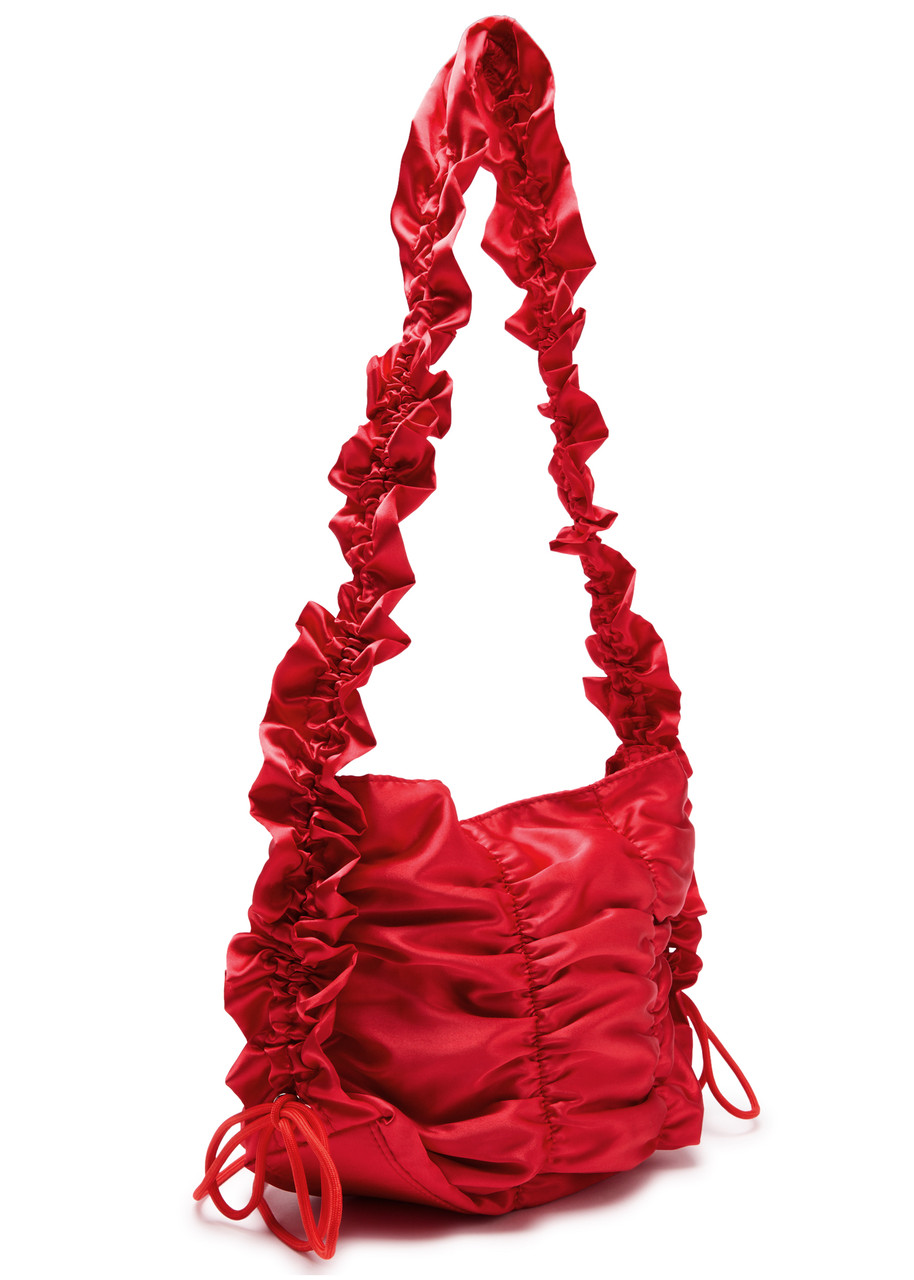 Damson Madder Ruched Satin Shoulder Bag In Red