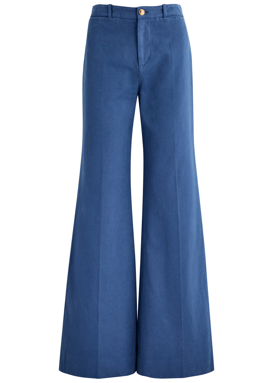 Chloé Chloe Flared Cotton-canvas Trousers In Blue Dark