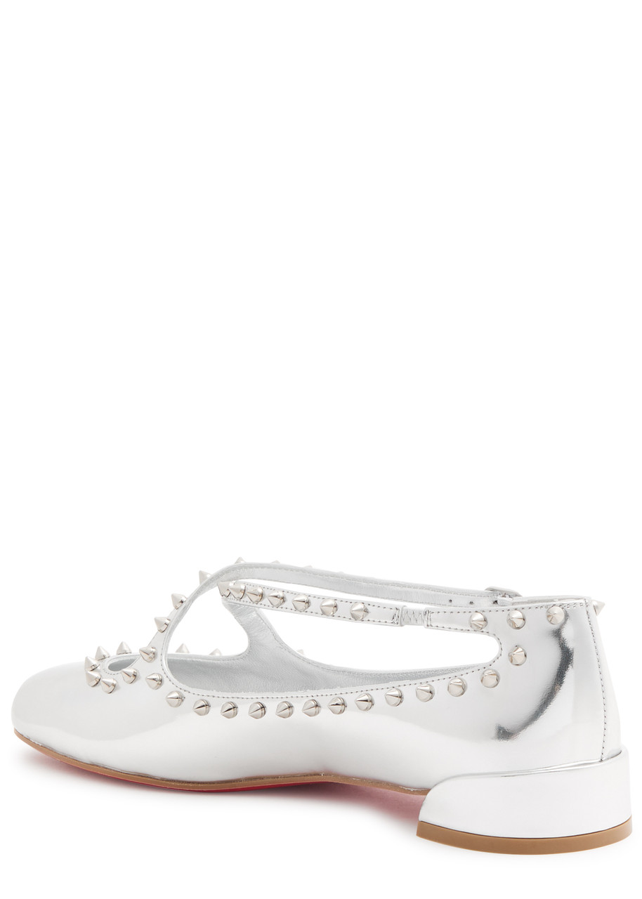 Christian Louboutin Pilouta Jane Spikes Metallic Leather Flats