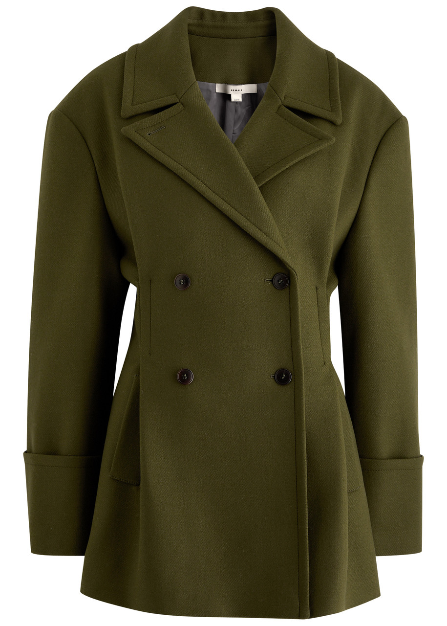 Remain Birger Christensen Remain By Birger Christensen Double-breasted Wool-blend Peacoat In Olive
