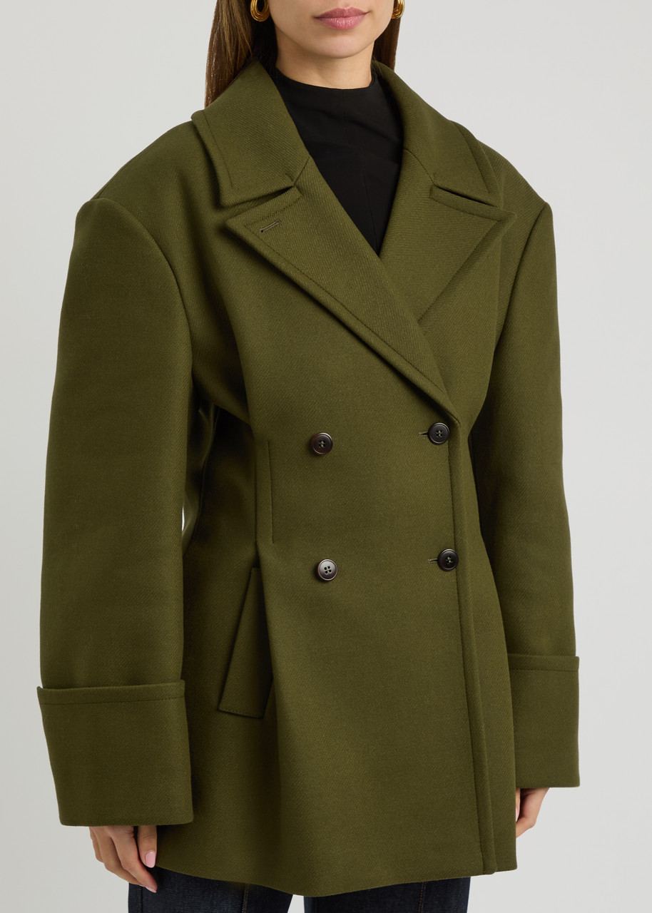  Remain By Birger Christensen Double-breasted Wool-blend Peacoat - Olive - 34 (uk6 / Xs) 