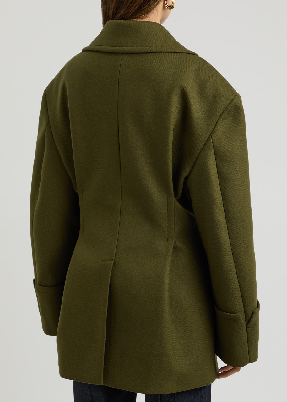  Remain By Birger Christensen Double-breasted Wool-blend Peacoat - Olive - 34 (uk6 / Xs) 