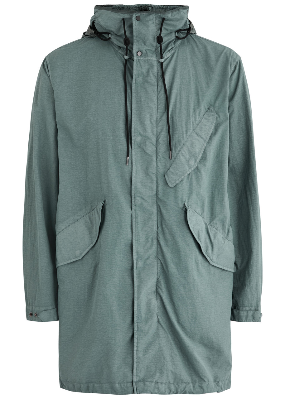 C.p. Company Goggle Hooded Coated Nylon Parka In Blue