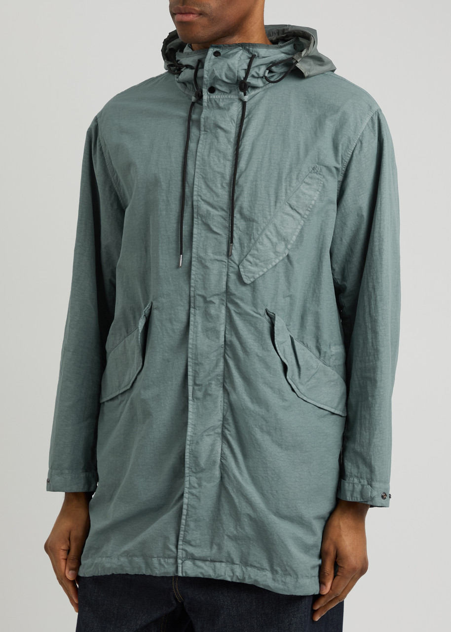 C.p. Company Goggle Hooded Coated Nylon Parka In Blue