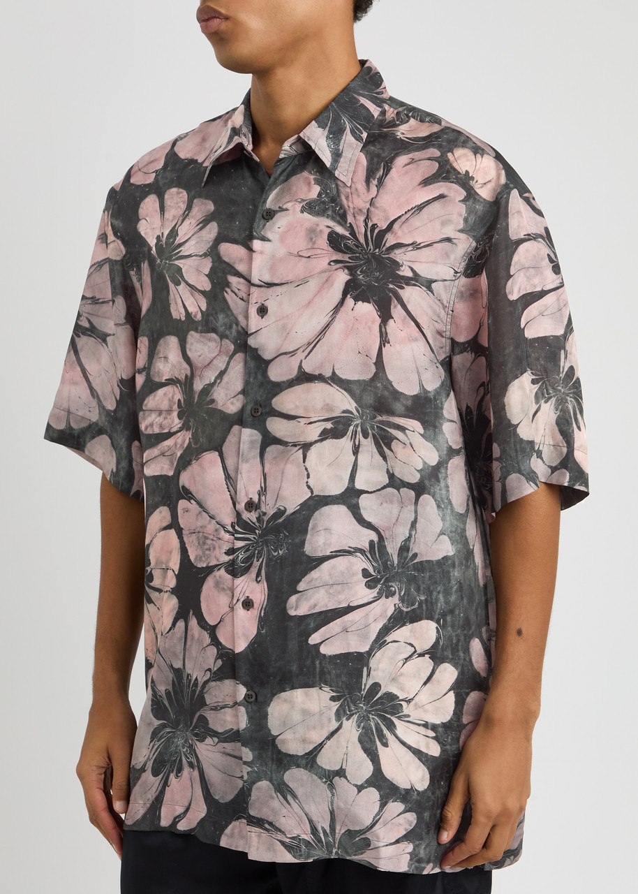 Dries Van Noten Cass Floral Silk Button-up Shirt In Pink