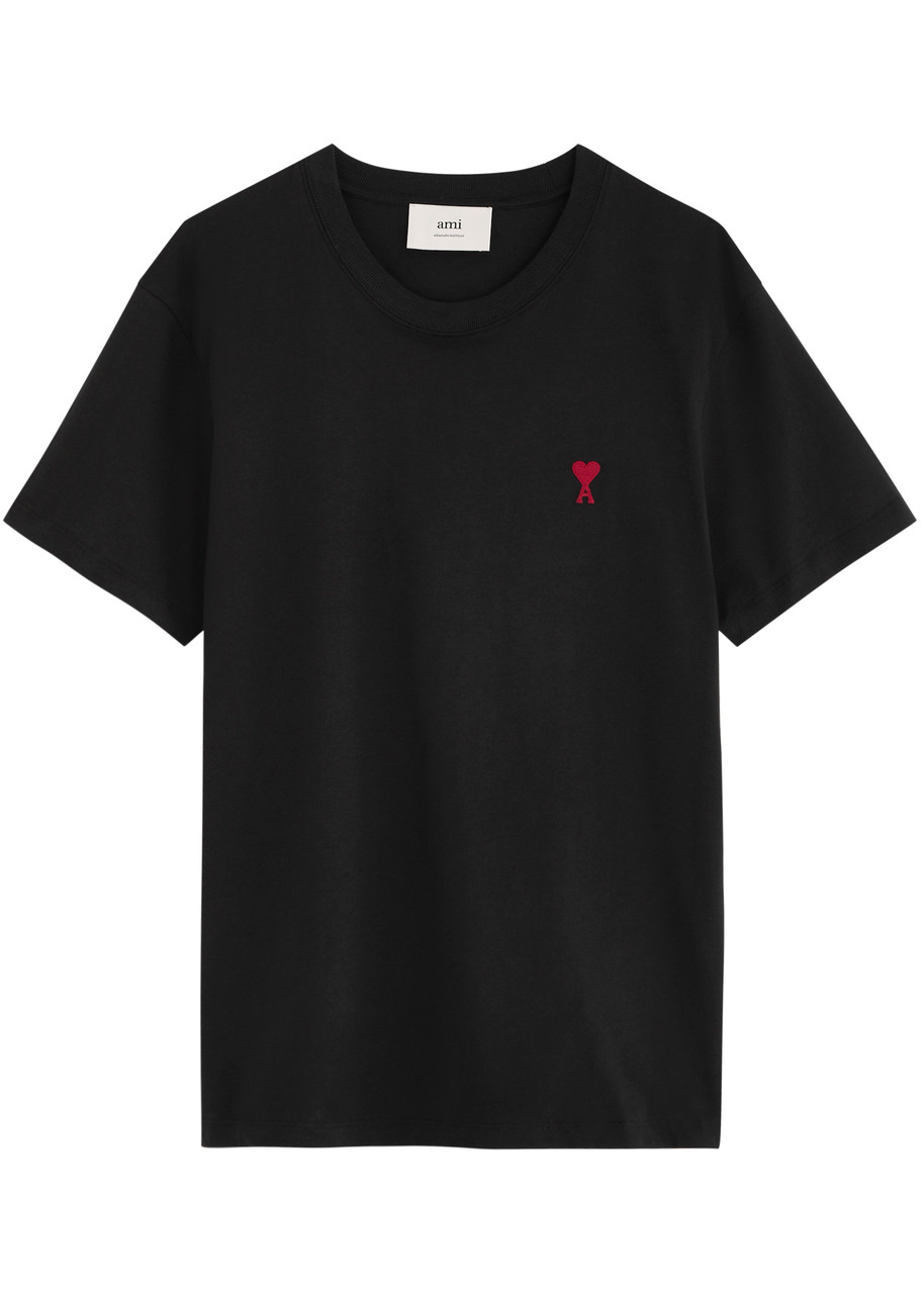 Ami Alexandre Mattiussi Logo-embroidered Organic Cotton-jersey T-shirt In Black