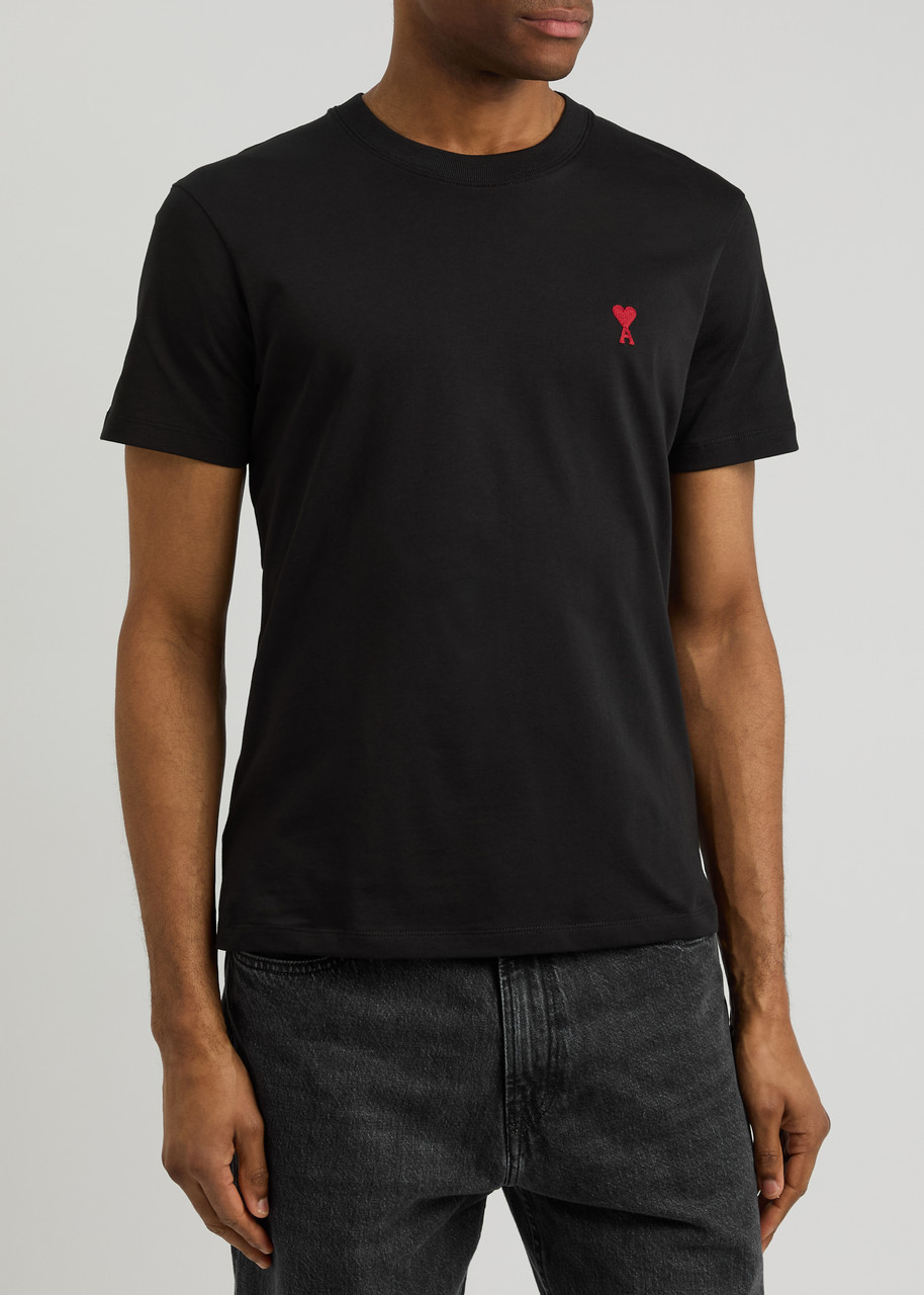 Ami Alexandre Mattiussi Logo-embroidered Organic Cotton-jersey T-shirt In Black