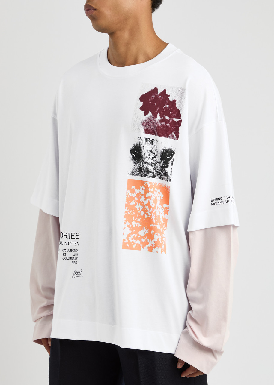 Dries Van Noten Hemmings Printed Double-sleeved T-shirt In White