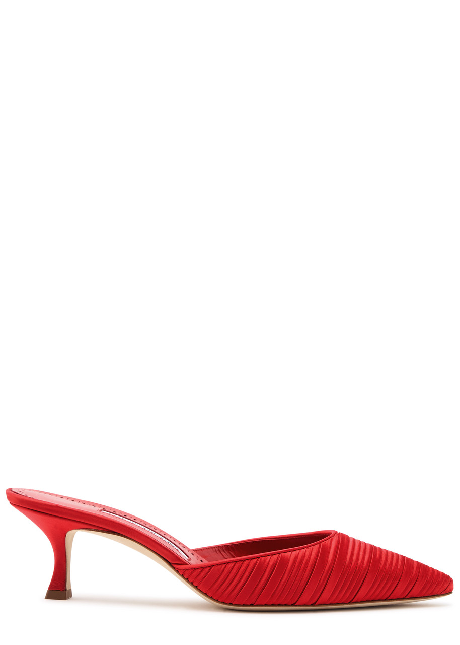Manolo Blahnik Carolynemu 50 Pleated Satin Mules - Red - 40 (IT40 / UK7)