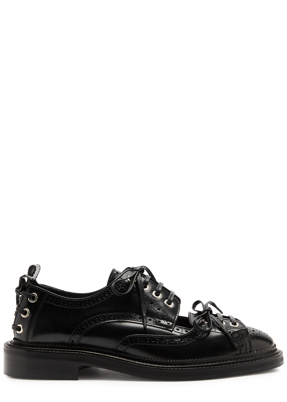 Simone Rocha Lace-up Glossed Leather Brogues In Black