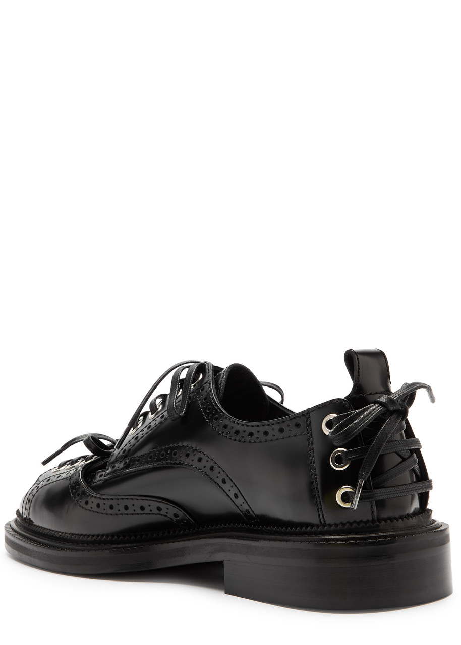 Simone Rocha Lace-up Glossed Leather Brogues In Black