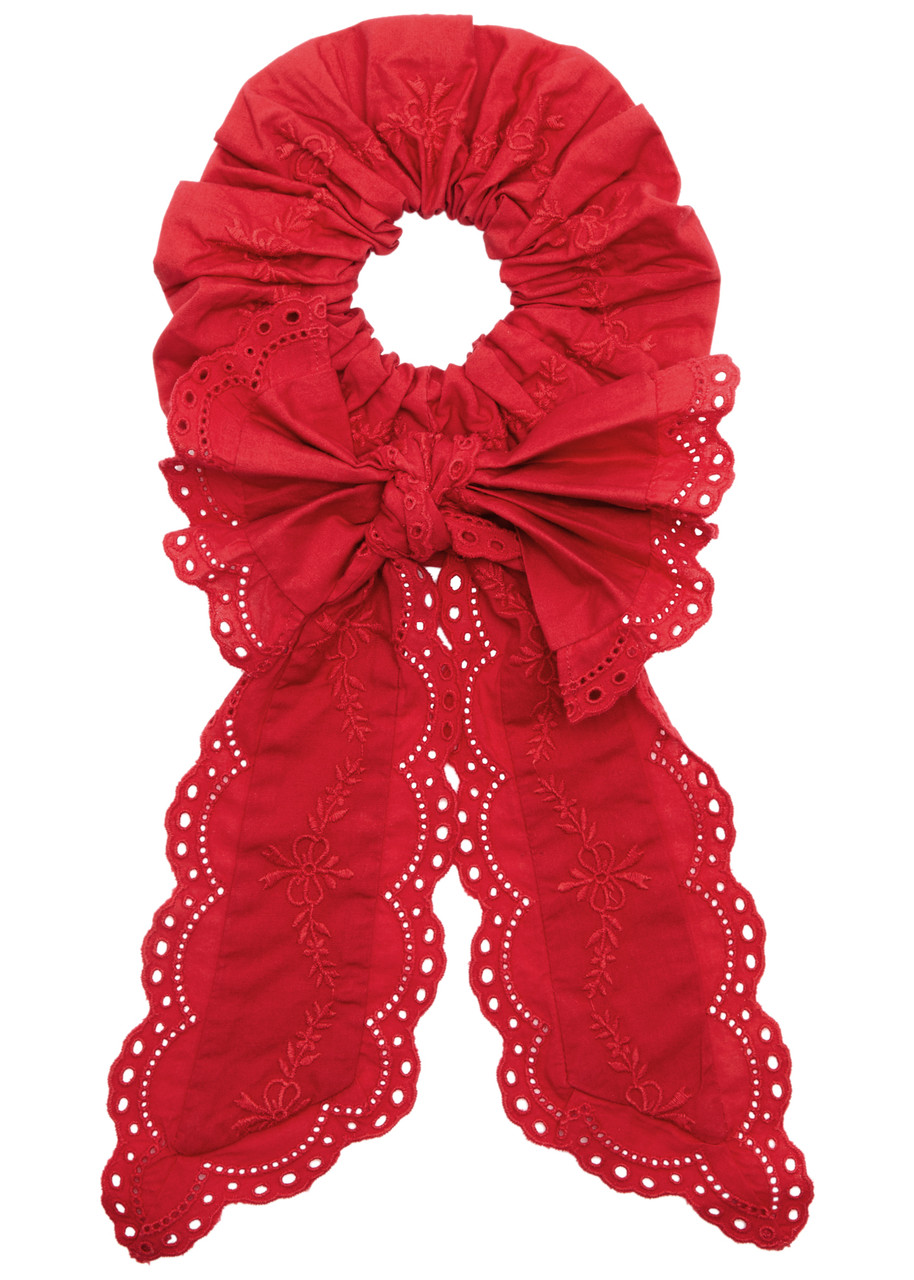 Damson Madder Broderie-anglaise Cotton Scrunchie - Red - One Size