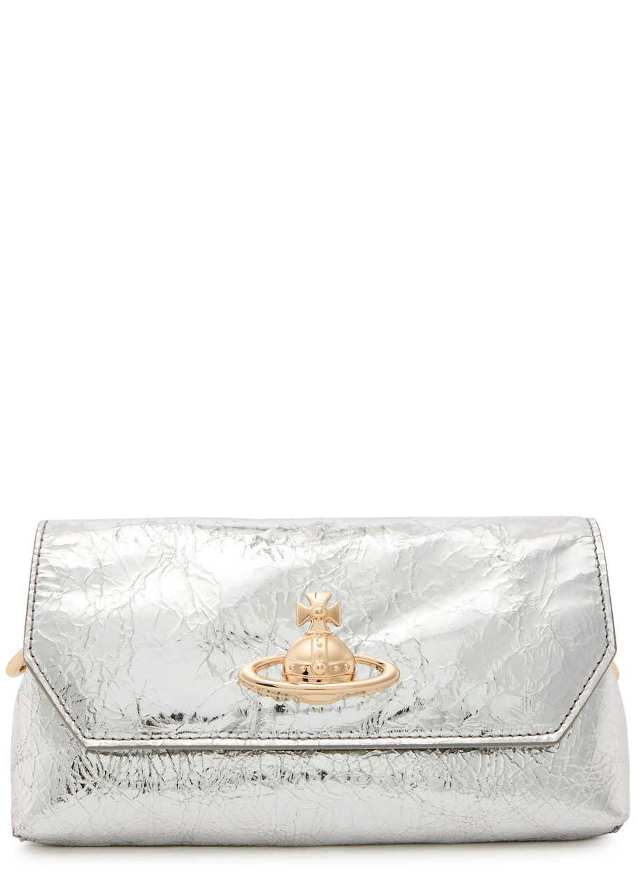 Vivienne Westwood Orb Mini Metallic Leather Pouch In Silver
