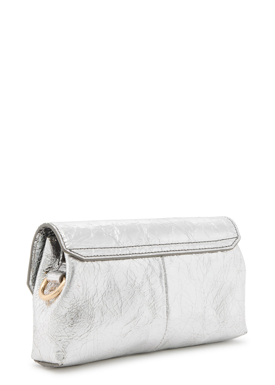 Vivienne Westwood Orb Mini Metallic Leather Pouch In Silver