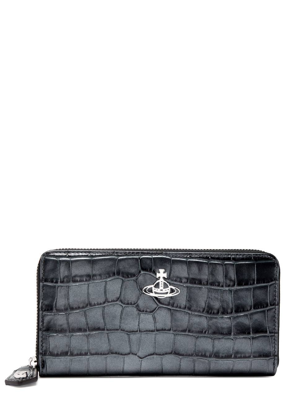 Vivienne Westwood Orb Crocodile-effect Leather Wallet In Anthracite
