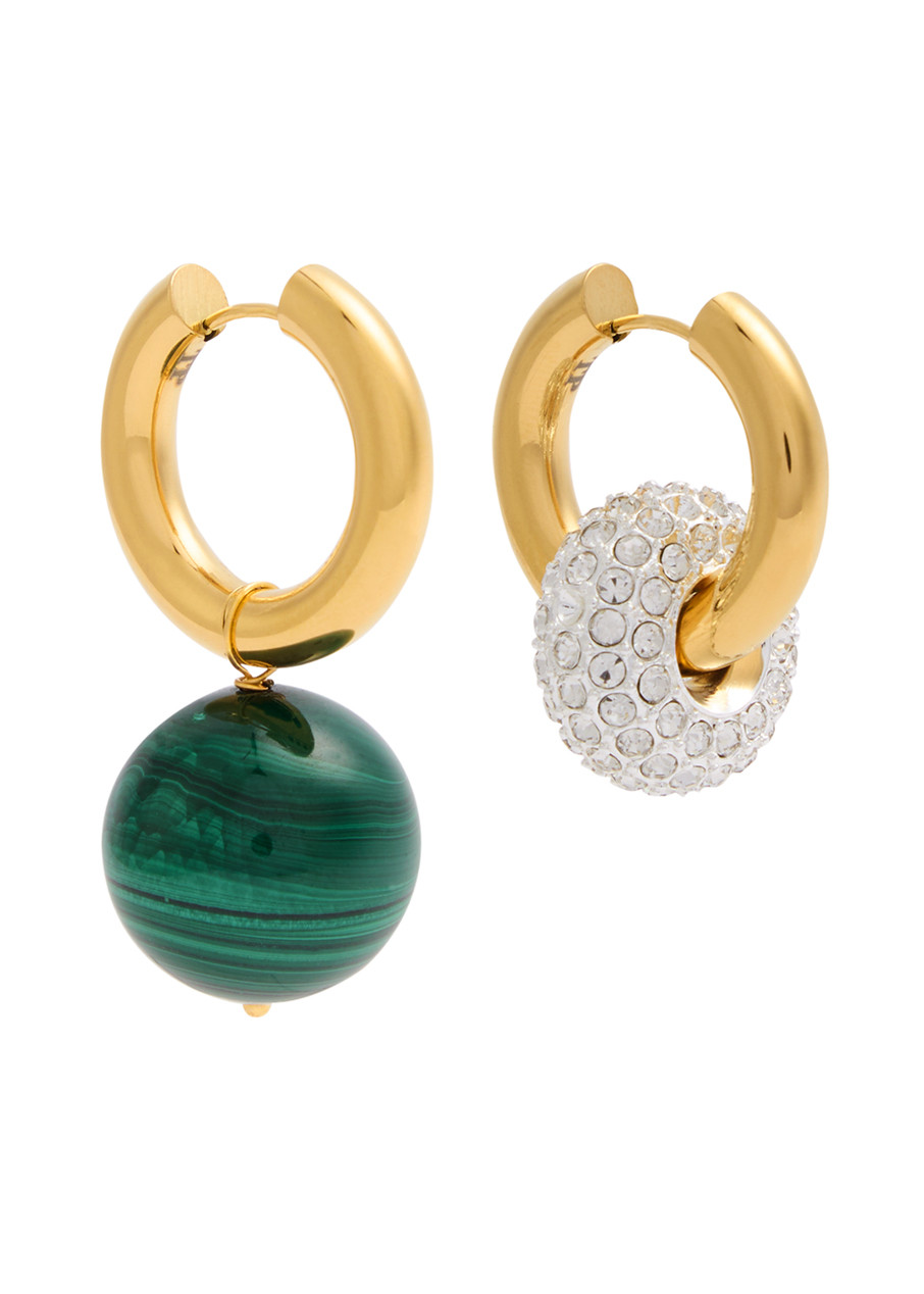 Timeless Pearly Mismatched 24kt Gold-plated Hoop Earrings - Green - One Size