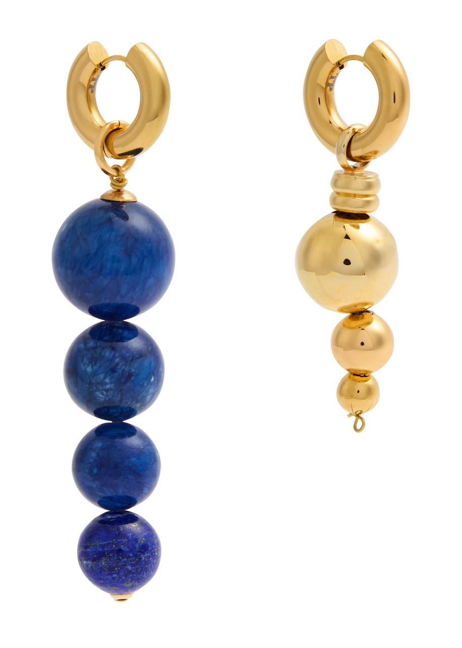 Timeless Pearly Mismatched 24kt Gold-plated Hoop Earrings In Blue