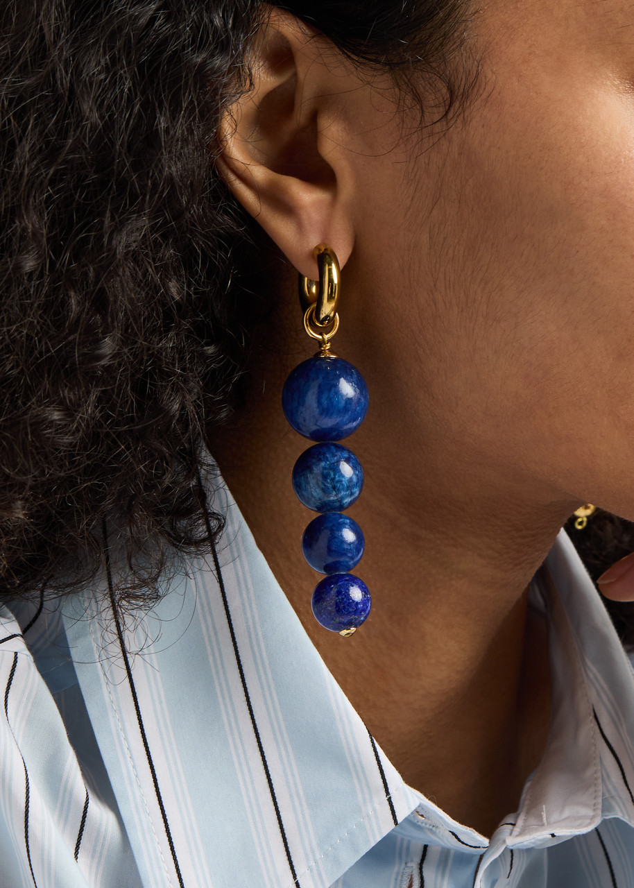 Timeless Pearly Mismatched 24kt Gold-plated Hoop Earrings In Blue