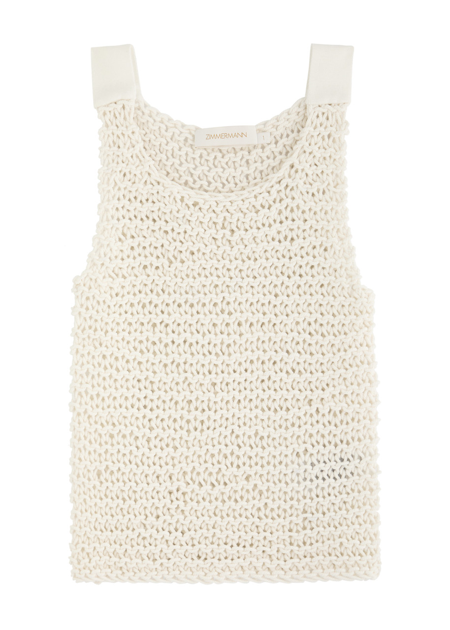 Zimmermann Illuminate Open-knit Cotton Tank In Ivory