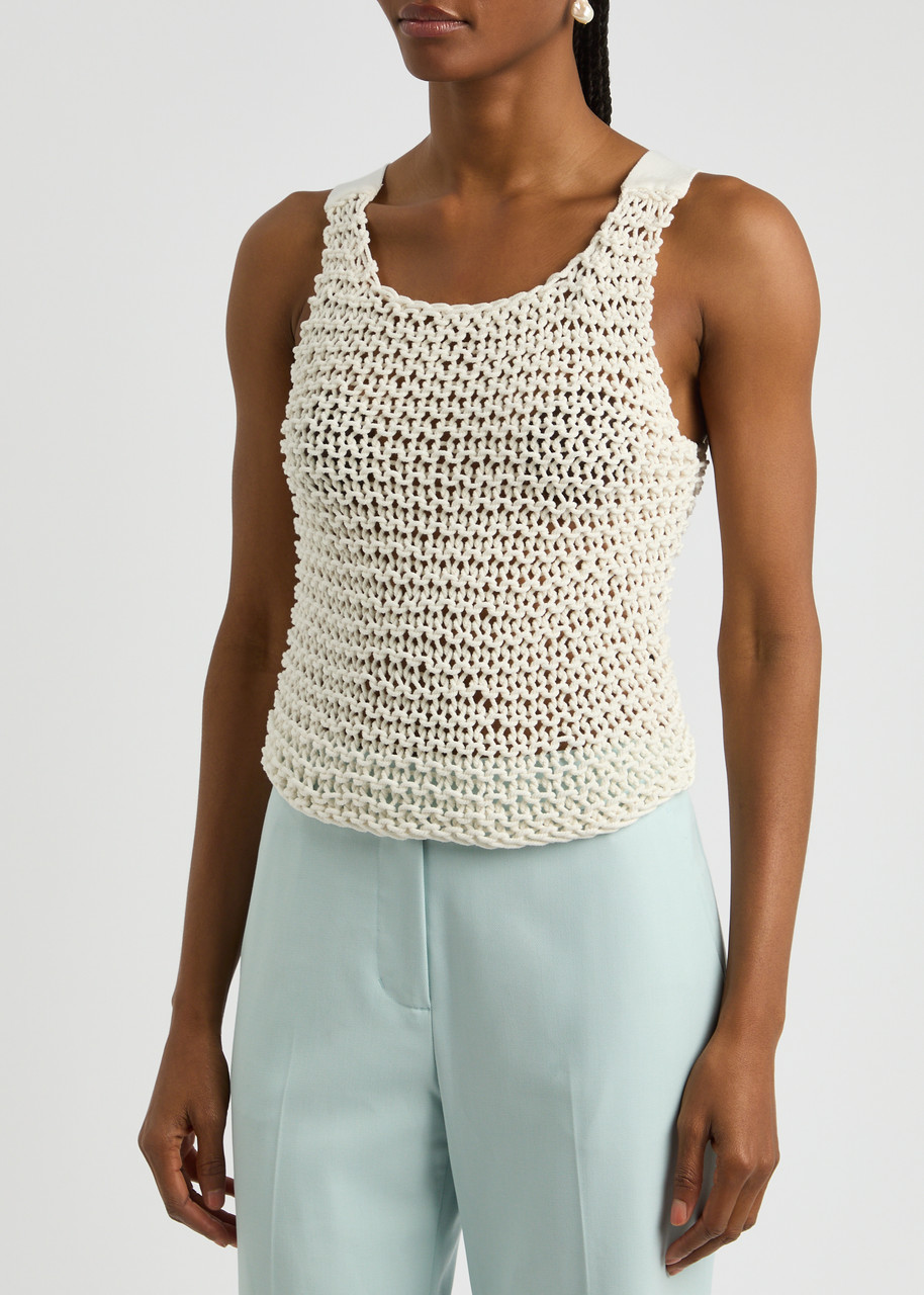 Zimmermann Illuminate Open-knit Cotton Tank In Ivory