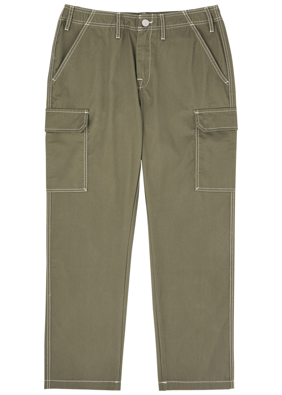 True Religion Contrast-stitch Twill Cargo Trousers In Khaki