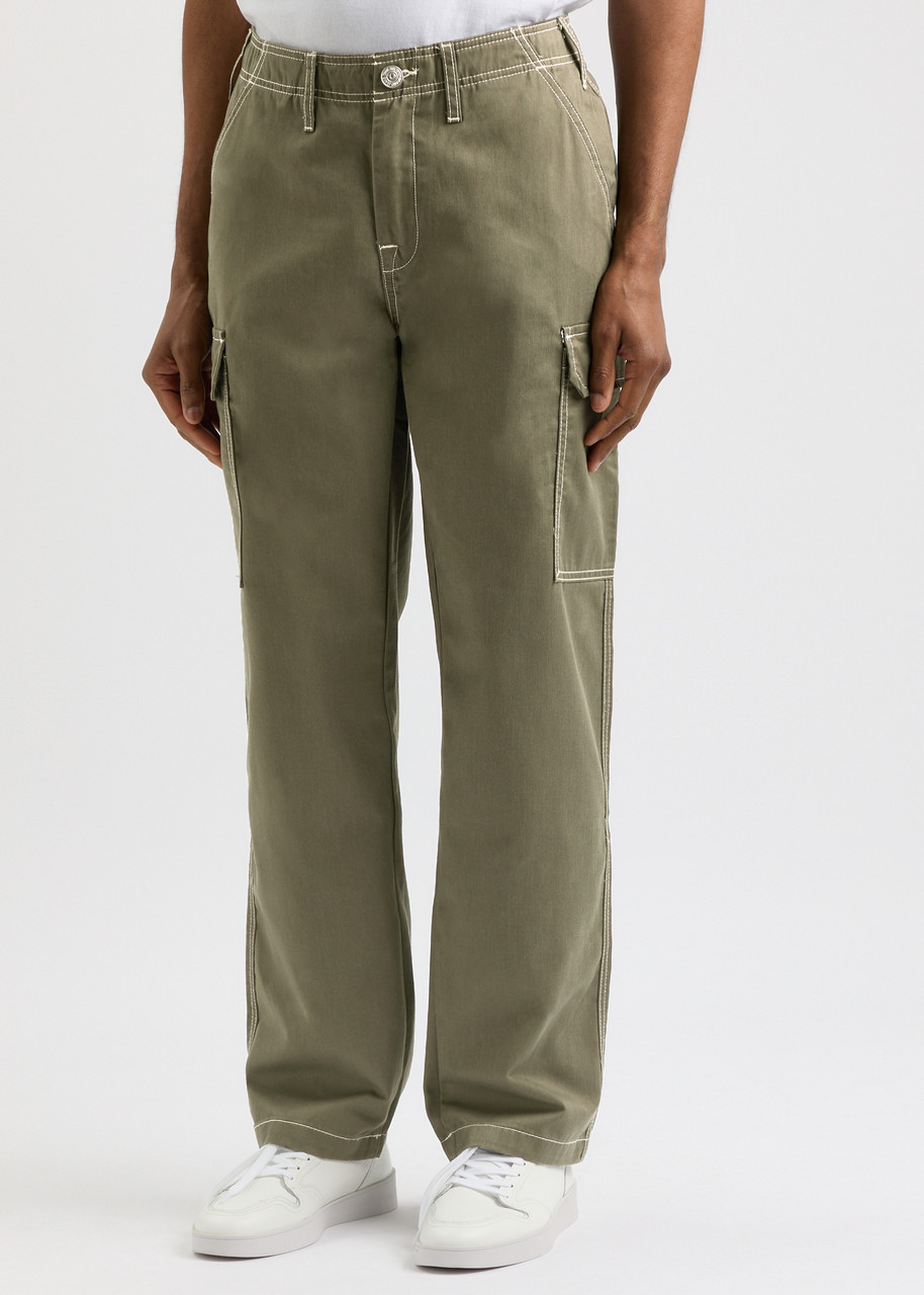 True Religion Contrast-stitch Twill Cargo Trousers In Khaki