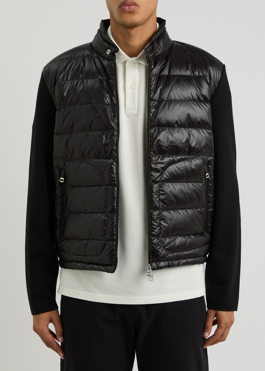 Moncler Quilted Nylon And Wool Jacket In Black