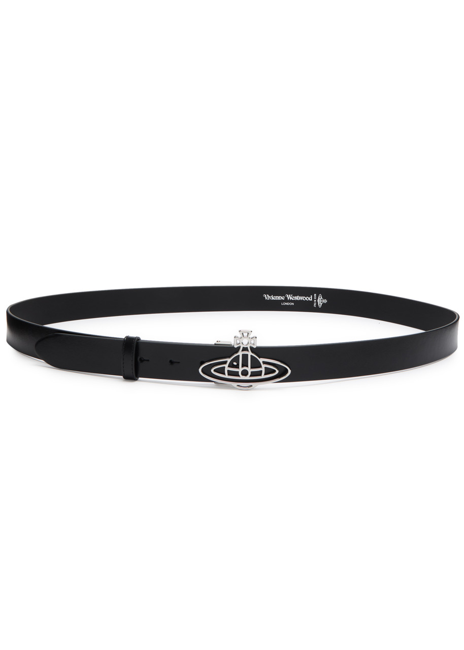Vivienne Westwood Thin Line Orb Leather Belt In Black