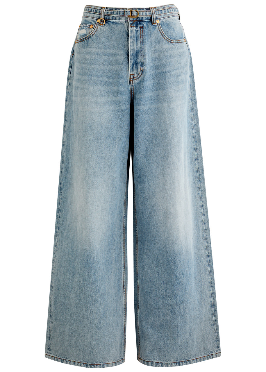 Zimmermann Illuminate Belted Flared-leg Jeans In Denim
