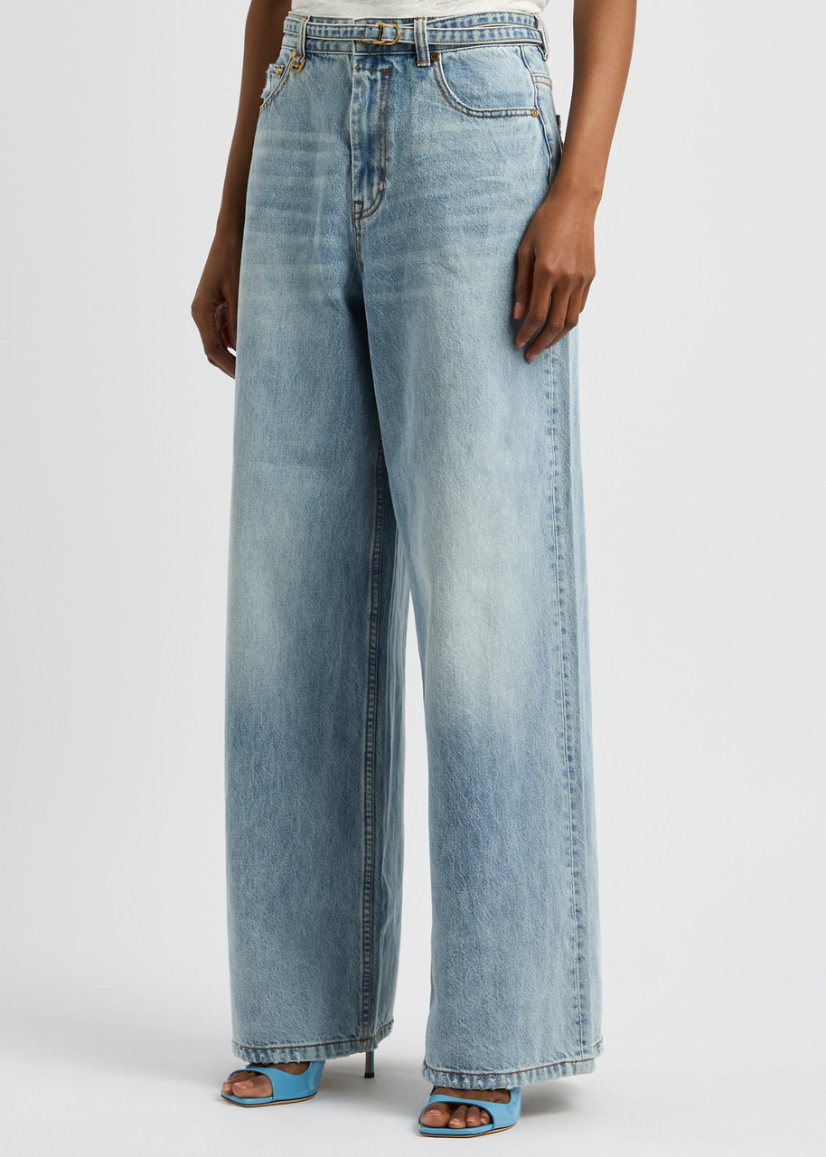Zimmermann Illuminate Belted Flared-leg Jeans In Denim
