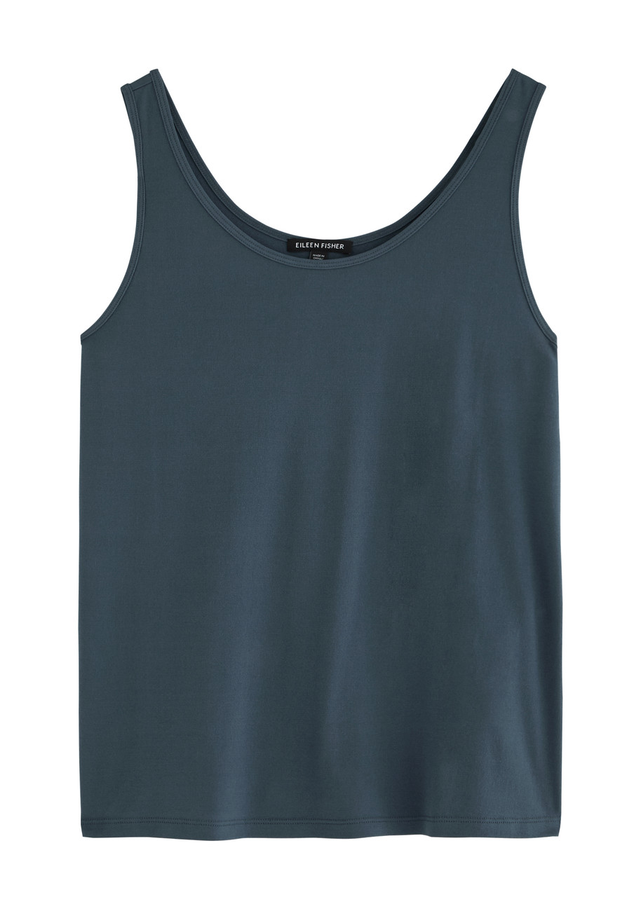 Eileen Fisher Silk-jersey Tank In Blue