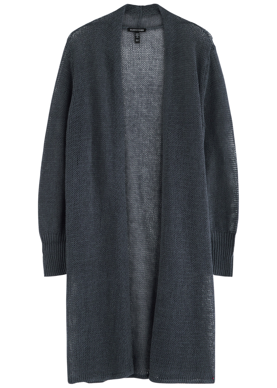 Eileen Fisher Open-knit Linen-blend Cardigan - Blue - L (UK 18-20 / XL)