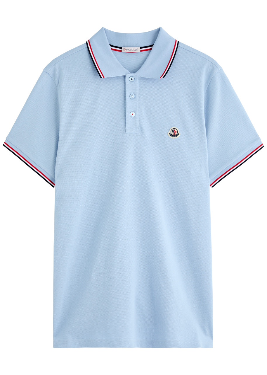 Moncler Logo-appliquéd Piqué Cotton Polo Shirt In Light Blue
