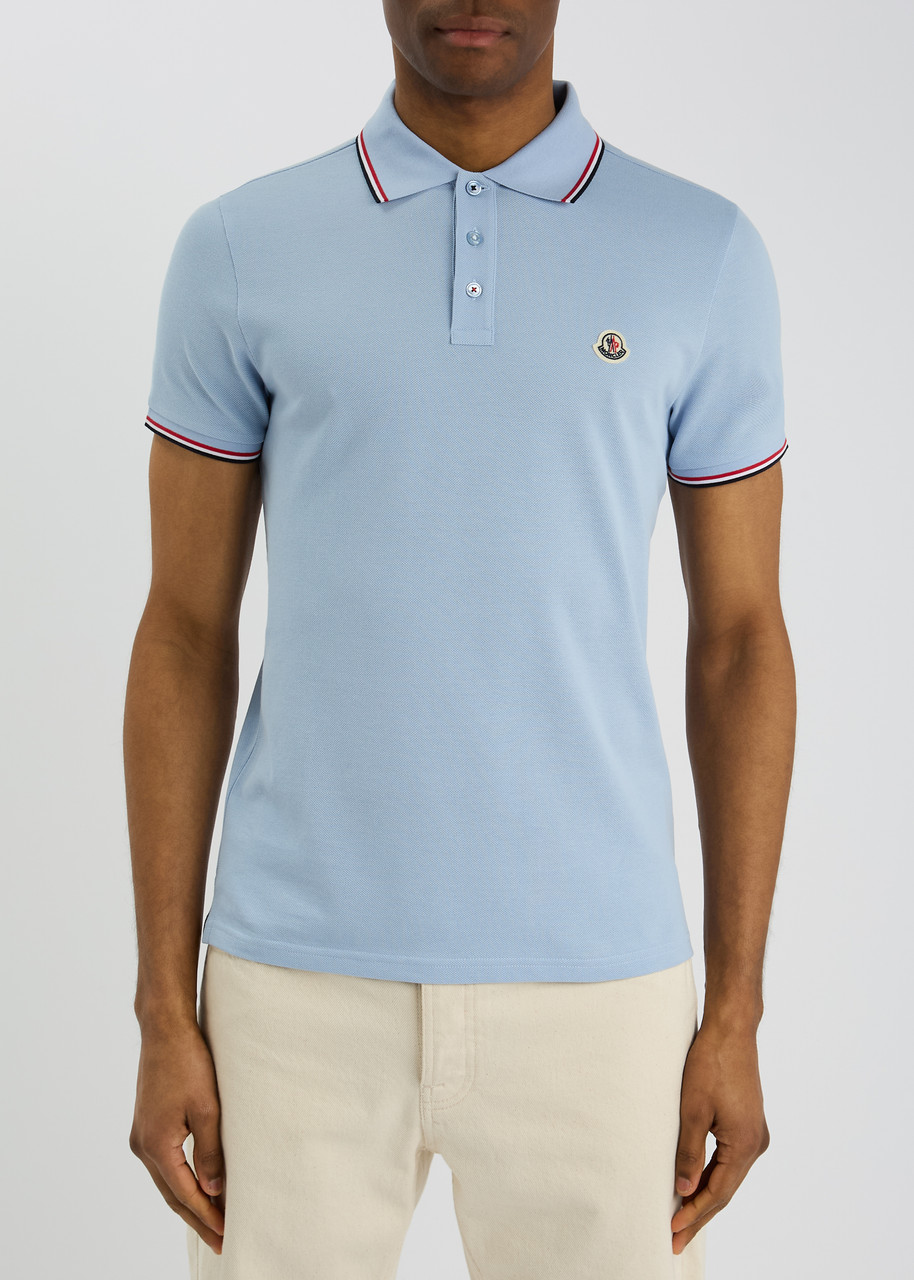 Moncler Logo-appliquéd Piqué Cotton Polo Shirt In Light Blue