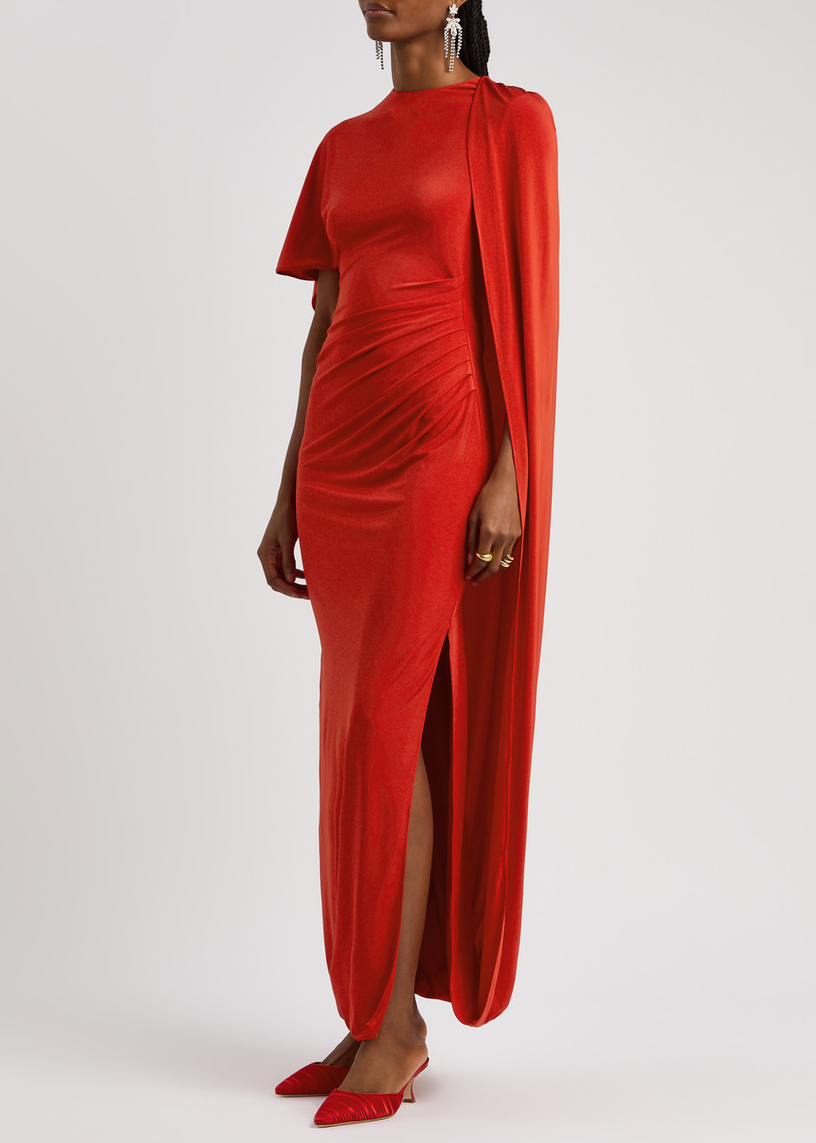 Stella Mccartney Draped Asymmetric Sleeve Gown In Red