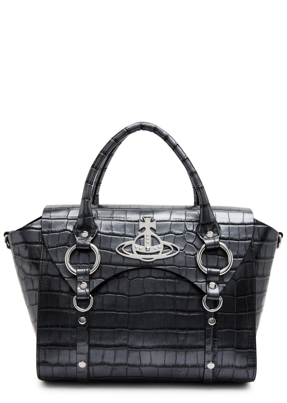 Vivienne Westwood Betty Medium Crocodile-effect Leather Top Handle Bag In Anthracite