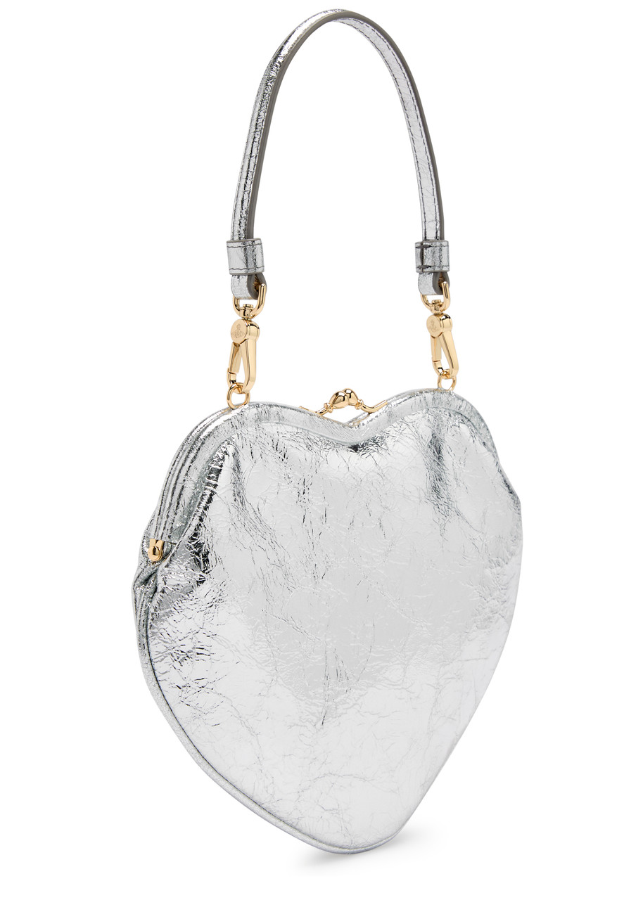 Vivienne Westwood Belle Heart Metallic Leather Top Handle Bag In Silver