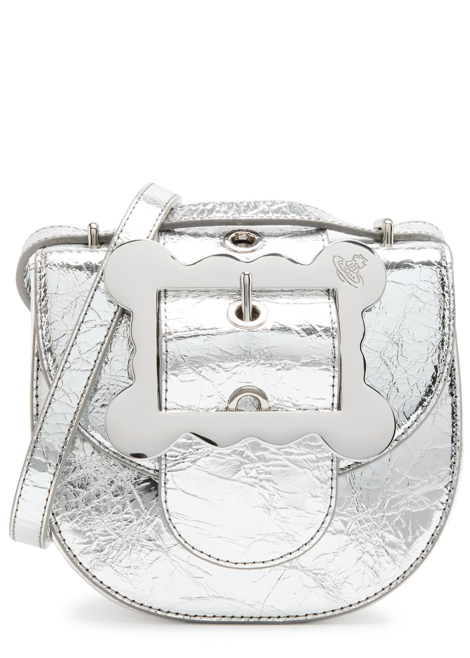 Vivienne Westwood Jodie Metallic Leather Saddle Bag In Silver
