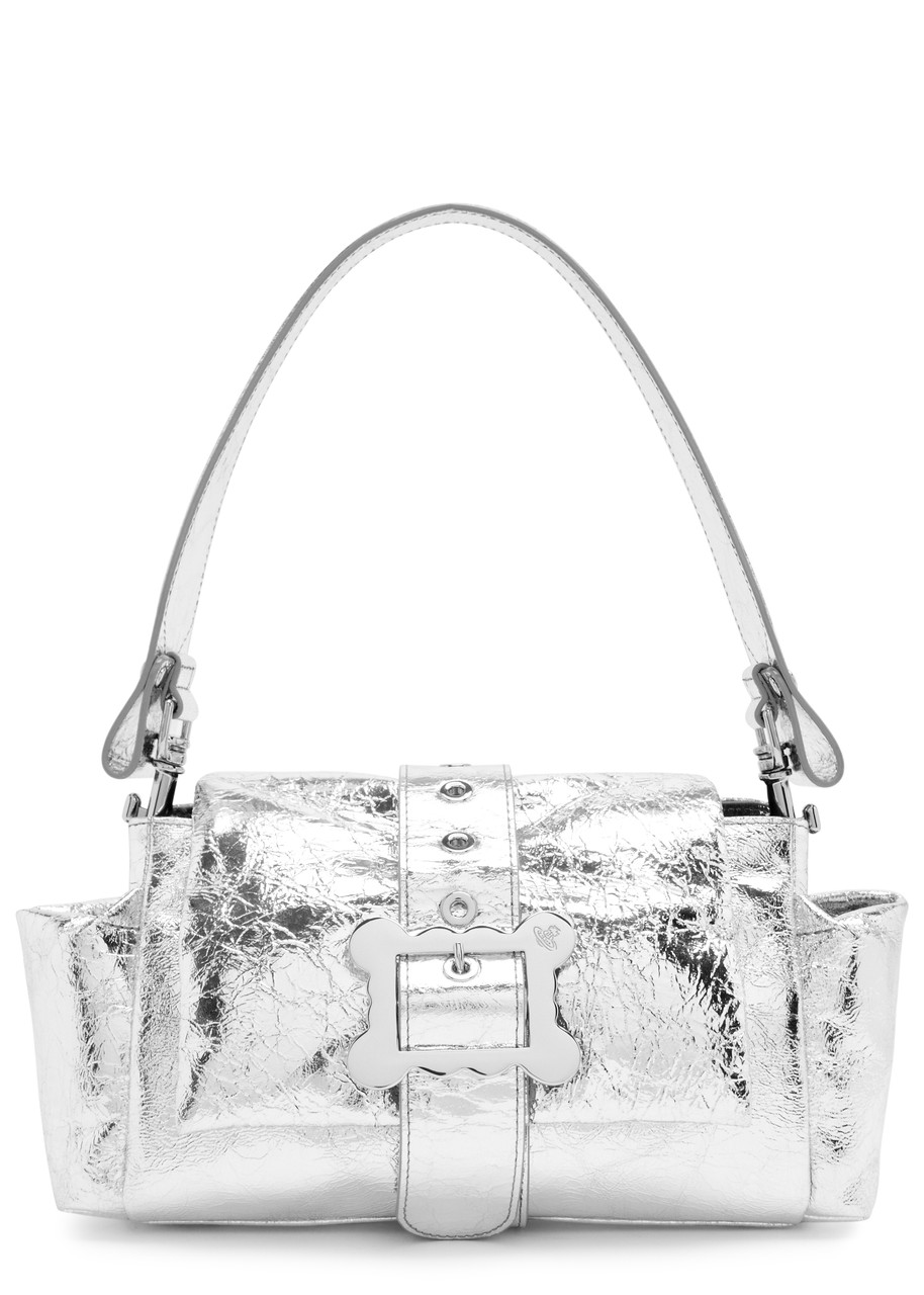 Vivienne Westwood Hazel Frame Shoulder Bag Metallic Crinkle Silver In Silver
