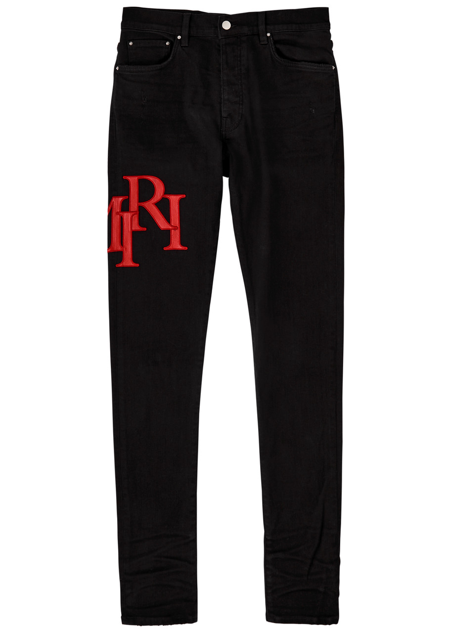 Amiri Staggered Logo Skinny Jeans - Black Red - 32 (W32 / M)