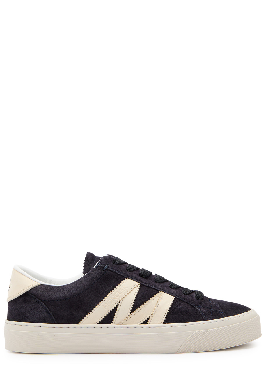 Moncler Monaco2 Suede And Nubuck Leather Trainers In Navy