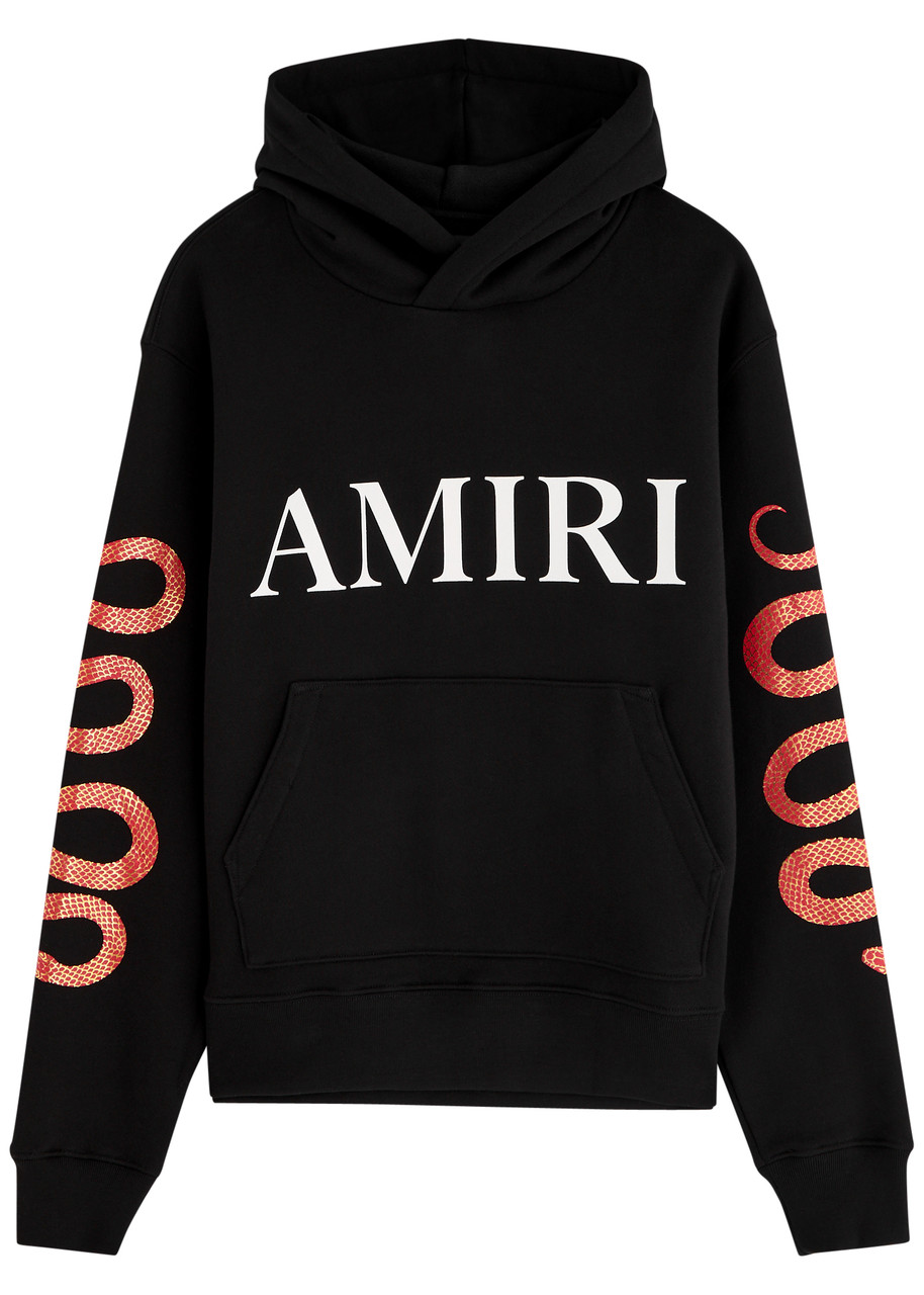 Amiri Black Hoodie With Maxi Logo Lettering On The Front And Snake Print On The Sleeves In Cotton Man In Black