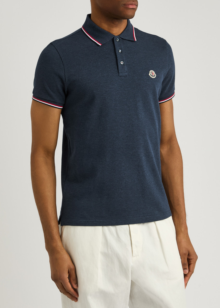 Moncler Logo-appliquéd Piqué Cotton Polo Shirt In Blue