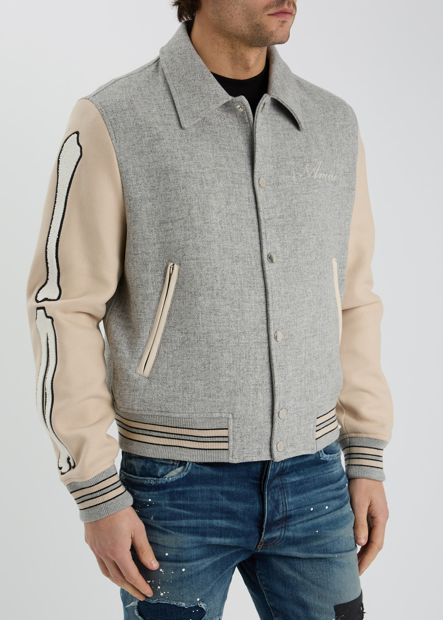 Amiri Contrasting-sleeve Bomber Jacket In Grey