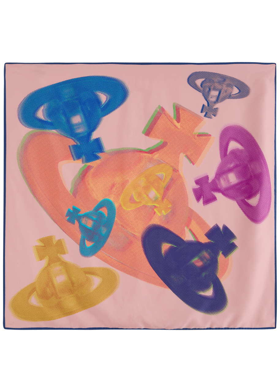 Vivienne Westwood Halftone Orbs Printed Silk-satin Scarf In Pink