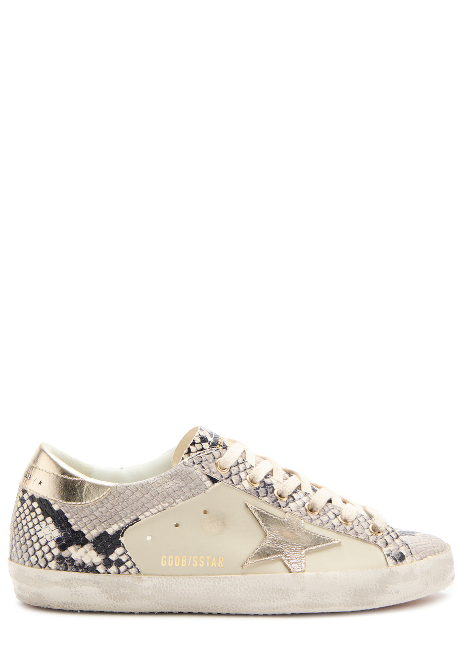Golden Goose Super-star Python-effect Panelled Leather Sneakers In Beige